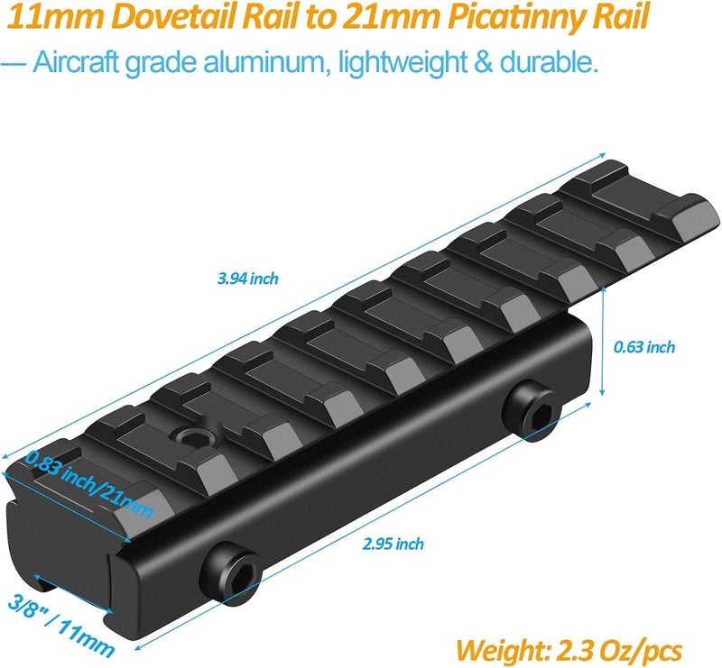 LONSEL Dovetail to Picatinny Rail Adapter 11mm Dovetail to 21mm Picatinny Rail Convert Mount - Low Profile Scope Riser Rail Adaptor - Base Mount 3/8" to 7/8" Converter - Image 5
